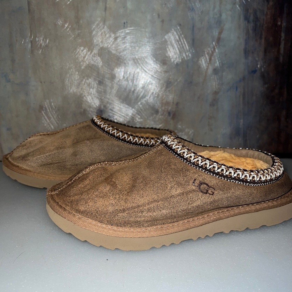 UGG Tasman Slipper Women 5 Chestnut Good Suede Shearling Mules 1019066R